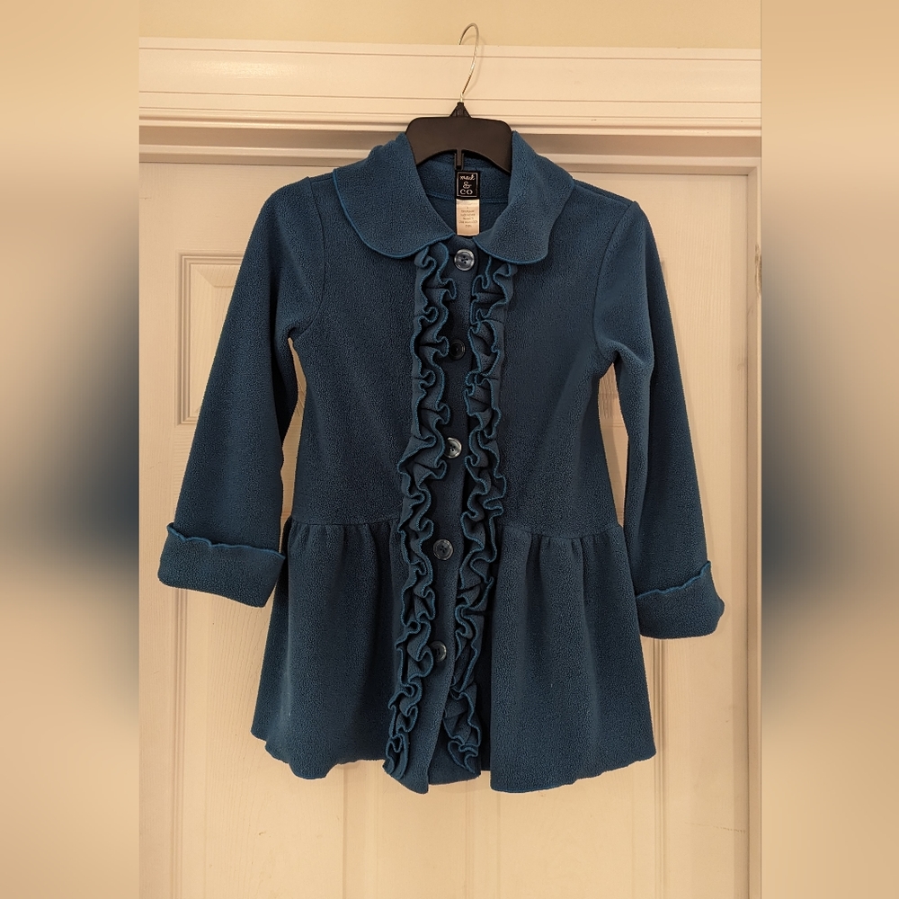 Mack & Co girls teal size 8 fleece ruffle coat
